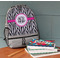 Zebra Print Large Backpack - Gray - On Desk