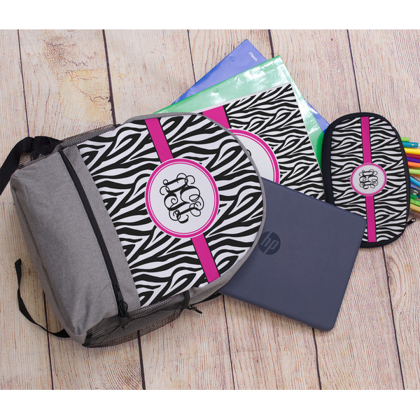 Zebra Print Large Backpack - Gray - With Stuff