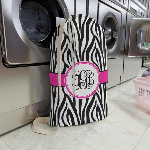 Zebra Print Large Laundry Bag - In Context