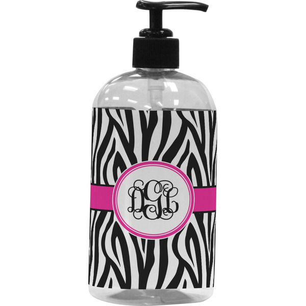 Custom Zebra Print Plastic Soap / Lotion Dispenser (16 oz - Large - Black) (Personalized)