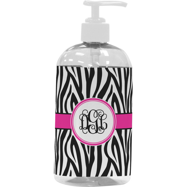 Custom Zebra Print Plastic Soap / Lotion Dispenser (16 oz - Large - White) (Personalized)