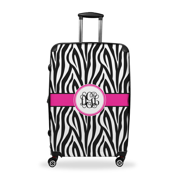 Custom Zebra Print Suitcase - 28" Large - Checked w/ Monogram
