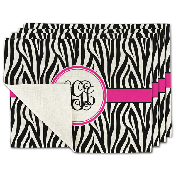 Custom Zebra Print Single-Sided Linen Placemat - Set of 4 w/ Monogram