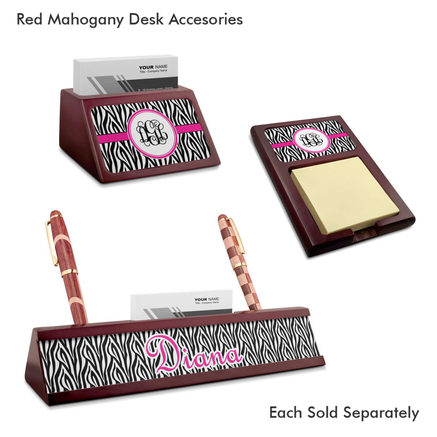Zebra Print Red Mahogany Sticky Note Holder Personalized