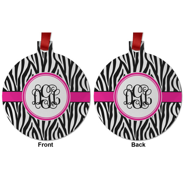 Zebra Print Metal Ball Ornament - Front and Back