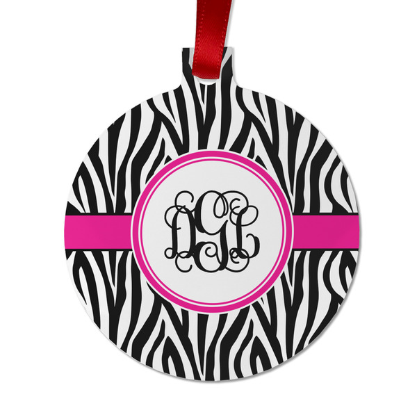 Zebra Print Metal Ball Ornament - Front