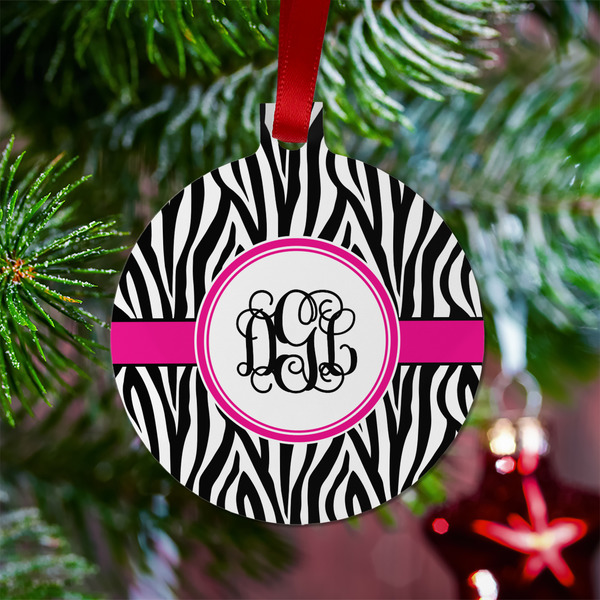 Zebra Print Metal Ball Ornament - Lifestyle