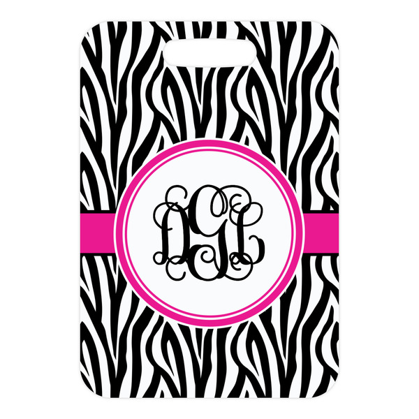 Zebra Print Metal Luggage Tag - Front Without Strap