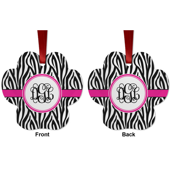 Zebra Print Metal Paw Ornament - Front and Back