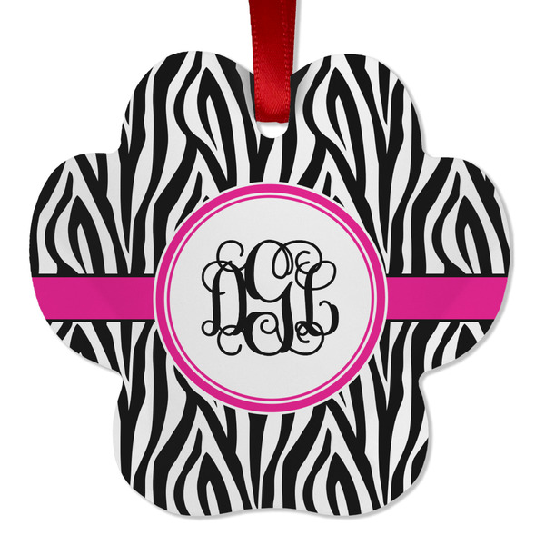Zebra Print Metal Paw Ornament - Front