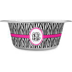 Zebra Print Stainless Steel Dog Bowl (Personalized)