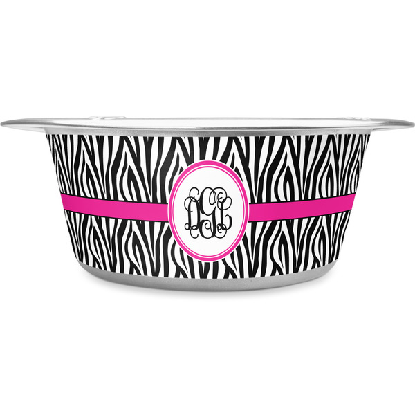 Custom Zebra Print Stainless Steel Dog Bowl - Large (Personalized)