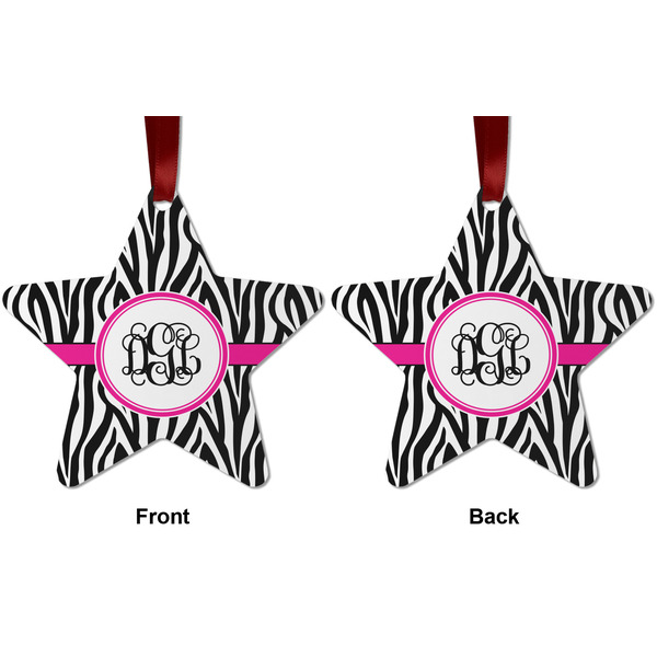 Zebra Print Metal Star Ornament - Front and Back