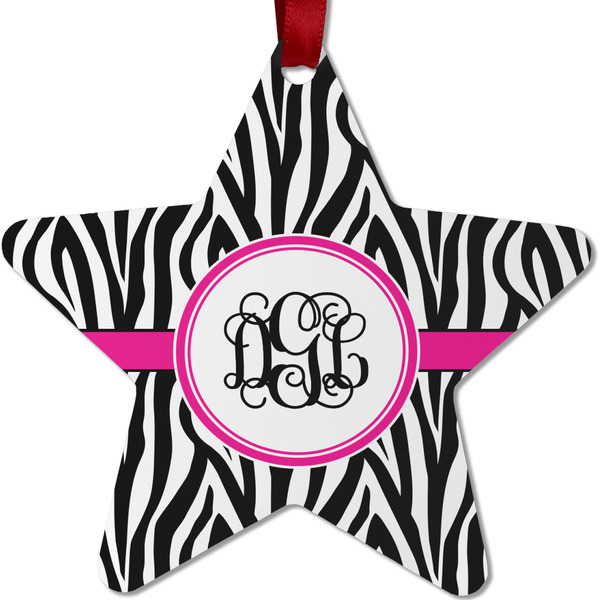 Custom Zebra Print Metal Star Ornament - Double Sided w/ Monogram