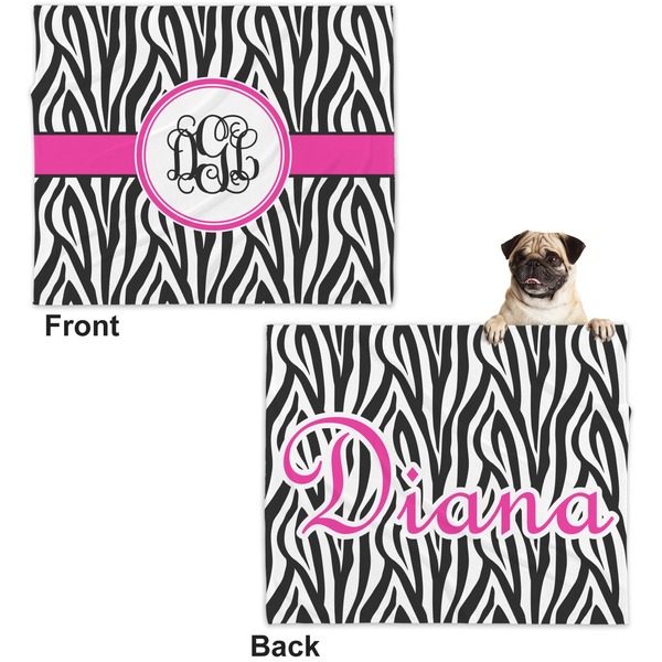 Zebra Print Microfleece Dog Blanket - Large- Front & Back