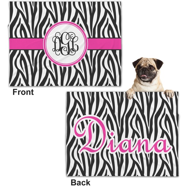 Zebra Print Microfleece Dog Blanket - Regular - Front & Back