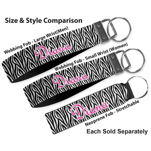 Zebra Print Multiple Key Ring comparison sizes