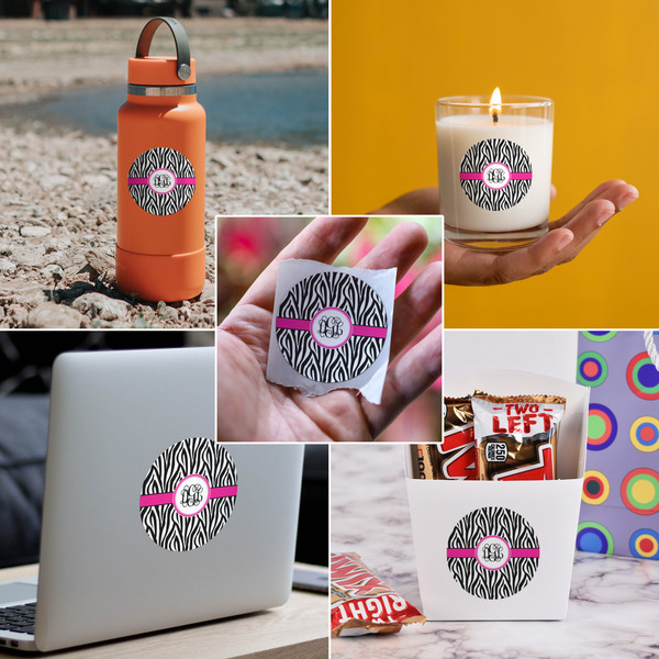 Zebra Print Multipurpose Round Labels - In Context