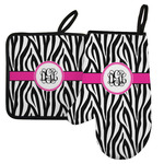 Zebra Print Left Oven Mitt & Pot Holder Set w/ Monogram