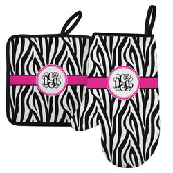 Zebra Print Left Oven Mitt & Pot Holder Set w/ Monogram