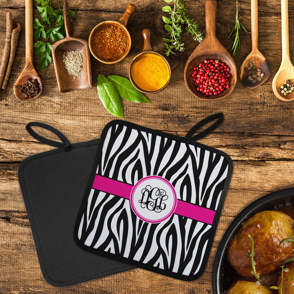 Zebra Print Neoprene Pot Holder - Set of 2  LIFESTYLE (Flatlay)