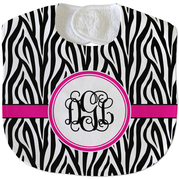 Custom Zebra Print Velour Baby Bib w/ Monogram