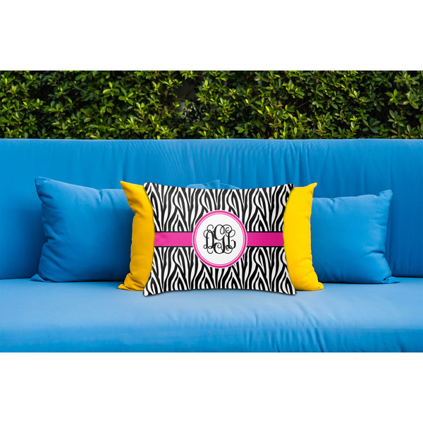 Zebra Print Outdoor Throw Pillow  - LIFESTYLE (Rectangular - 20x14)