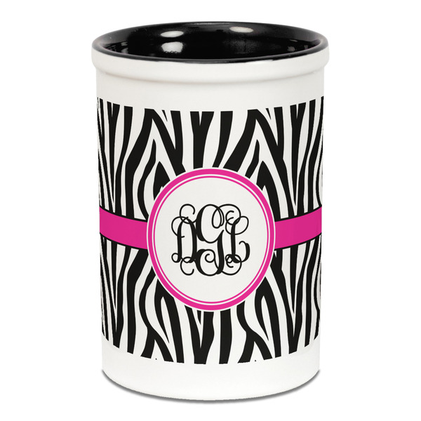 Zebra Print Pencil Holder - Black