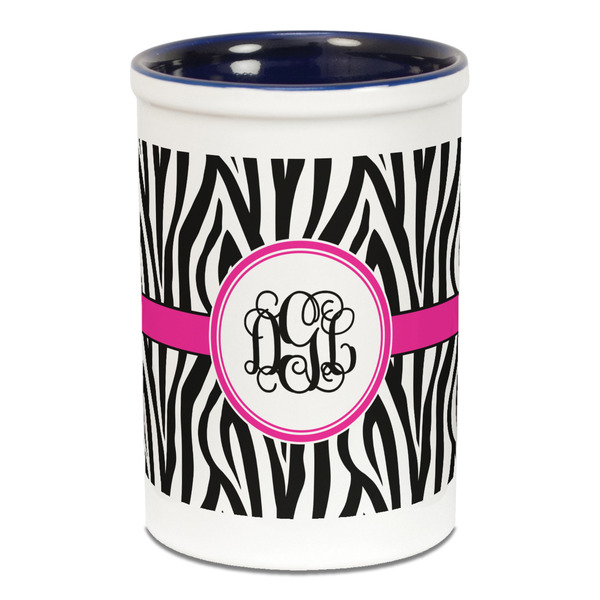 Zebra Print Pencil Holder - Blue