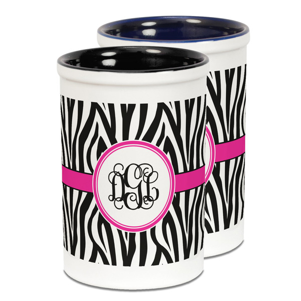 Custom Zebra Print Ceramic Pencil Holder - Large