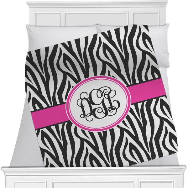 Custom Zebra Print Minky Blanket - Toddler / Throw - 60"x50" - Double Sided (Personalized)