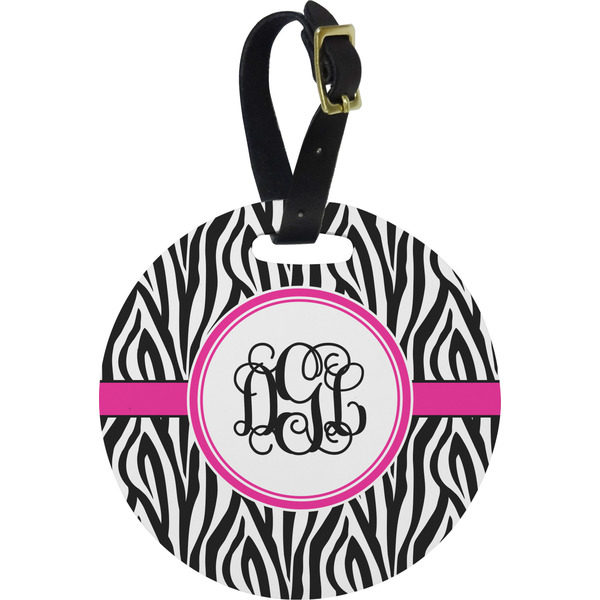 Custom Zebra Print Plastic Luggage Tag - Round (Personalized)
