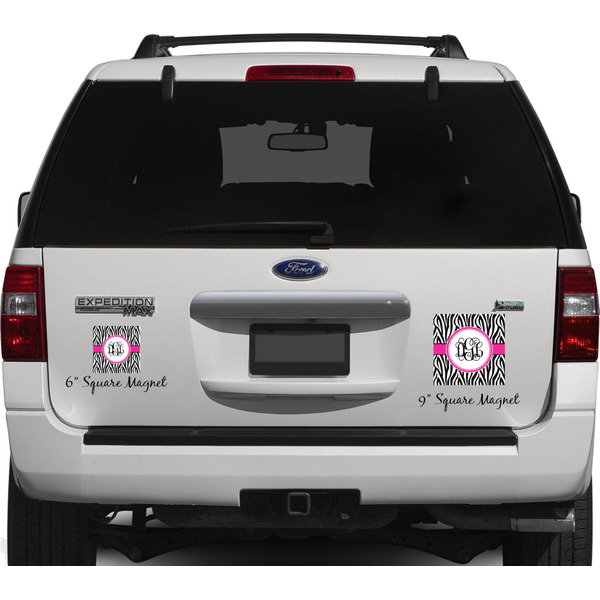 Zebra Print Personalized Square Car Magnets on Ford Explorer