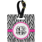 Zebra Print Plastic Luggage Tag - Square w/ Monogram