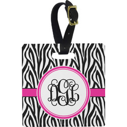 Zebra Print Plastic Luggage Tag - Square w/ Monogram