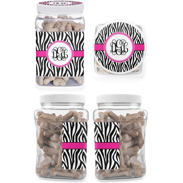 Zebra Print Pet Treat Jar - Multiple Angles
