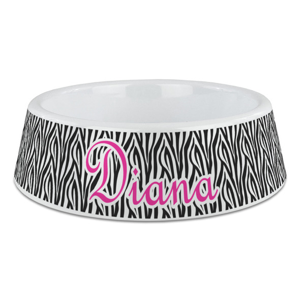 Custom Zebra Print Plastic Dog Bowl - Large (Personalized)