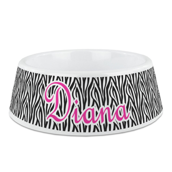 Custom Zebra Print Plastic Dog Bowl - Medium (Personalized)