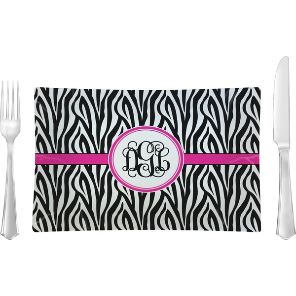 Custom Zebra Print Rectangular Glass Lunch / Dinner Plate - Single or Set (Personalized)