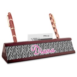 Zebra Print Red Mahogany Nameplate with Business Card Holder (Personalized)