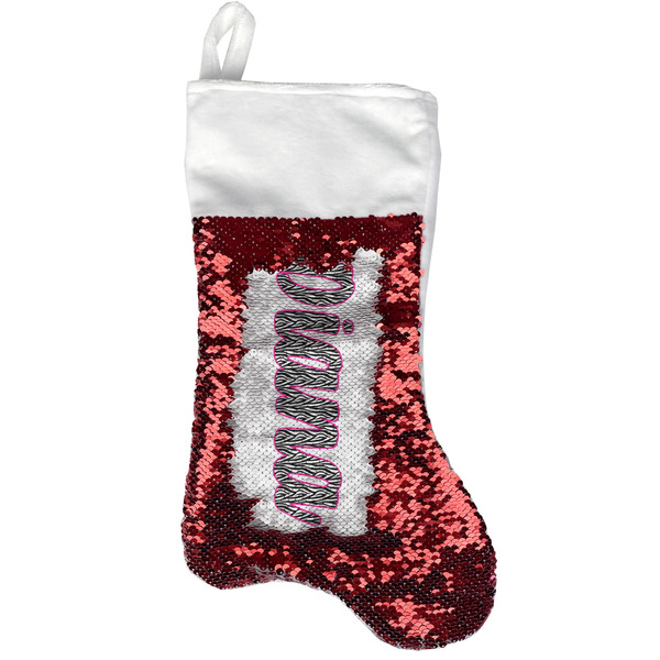 Custom Zebra Print Reversible Sequin Stocking - Red (Personalized)