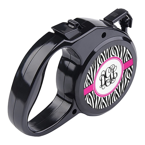 Zebra Print Retractable Dog Leash - Angle