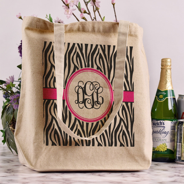 Zebra Print Reusable Cotton Grocery Bag - In Context