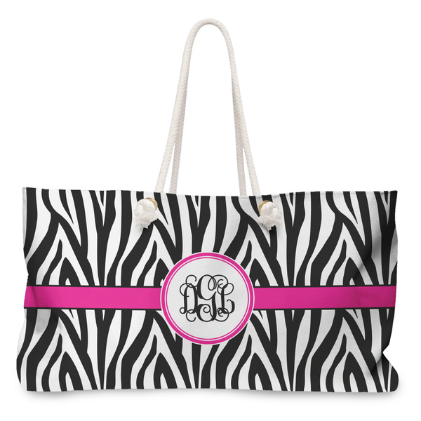 Custom Zebra Print Large Tote Bag with Rope Handles (Personalized)