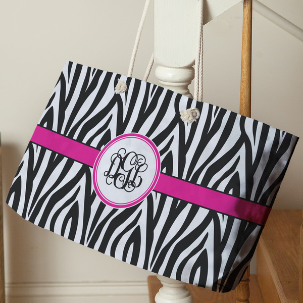 Zebra Print Large Rope Tote - Life Style