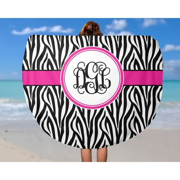 Zebra Print Round Beach Towel - In Use