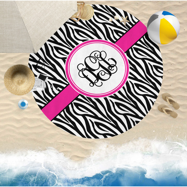 Zebra Print Round Beach Towel Lifestyle