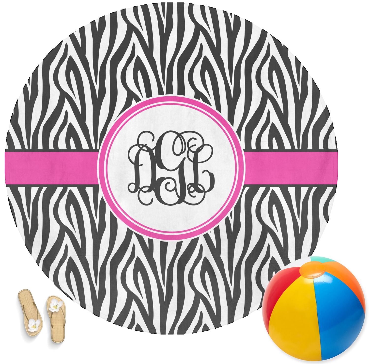 Zebra Print Round Beach Towel (Personalized) YouCustomizeIt