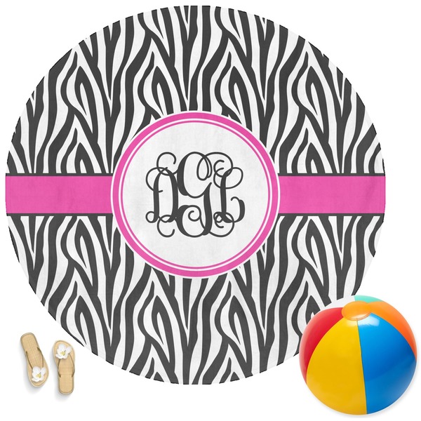 Custom Zebra Print Round Beach Towel (Personalized)