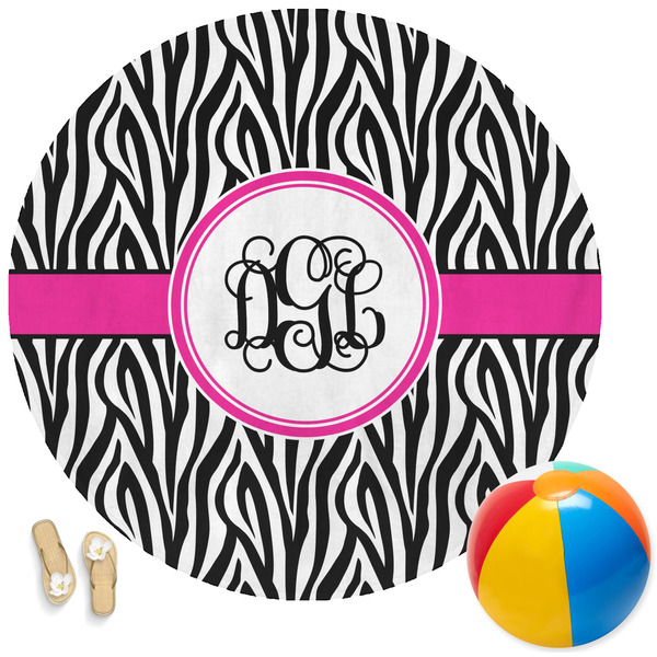 Custom Zebra Print Round Beach Towel (Personalized)